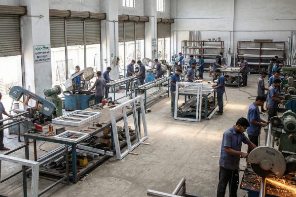 bright-thai-aluminium-workshop-sylhet Custom aluminium and stainless steel workshop at Bright Thai Aluminium in Sylhet with skilled workers